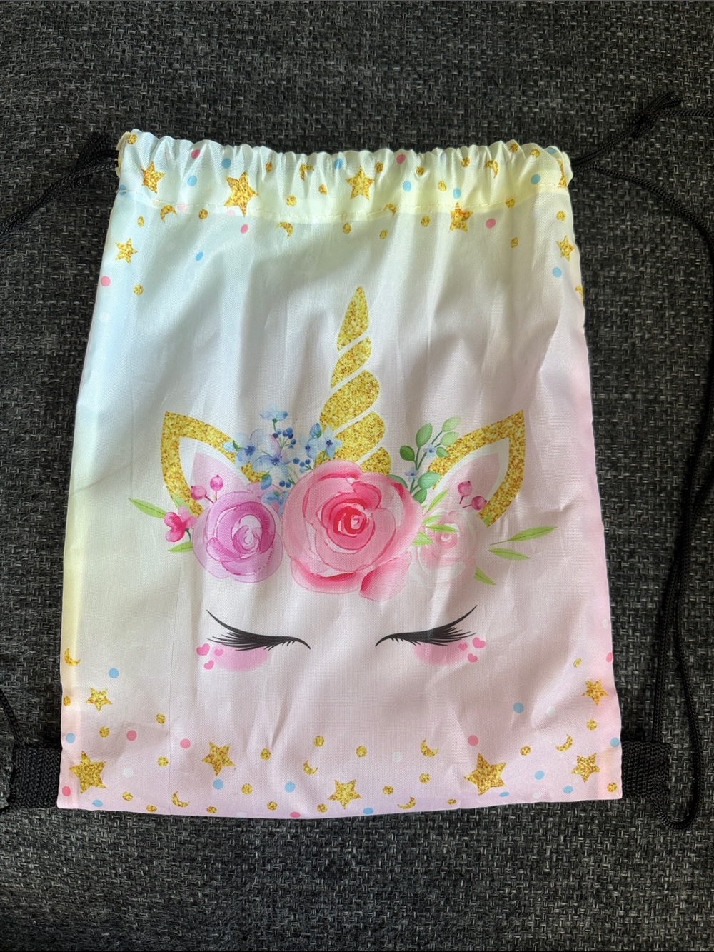 Girls Unicorn Drawstring Bag - Pink Floral with Gold Accent